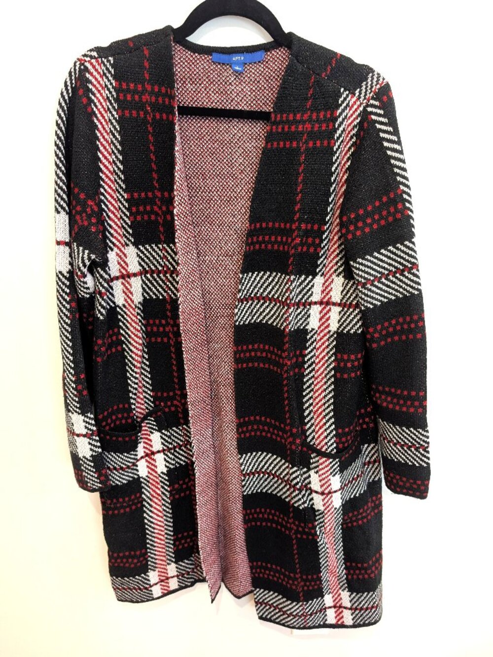 Apt. 9 Plaid Longline Open Front Cardigan Sweater with Pockets | Size L